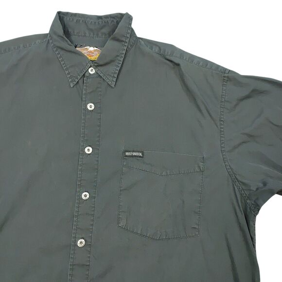 Harley Davidson XXL Shirt Old School Gray Button-down Short Sleeve (READ) - Picture 5 of 12